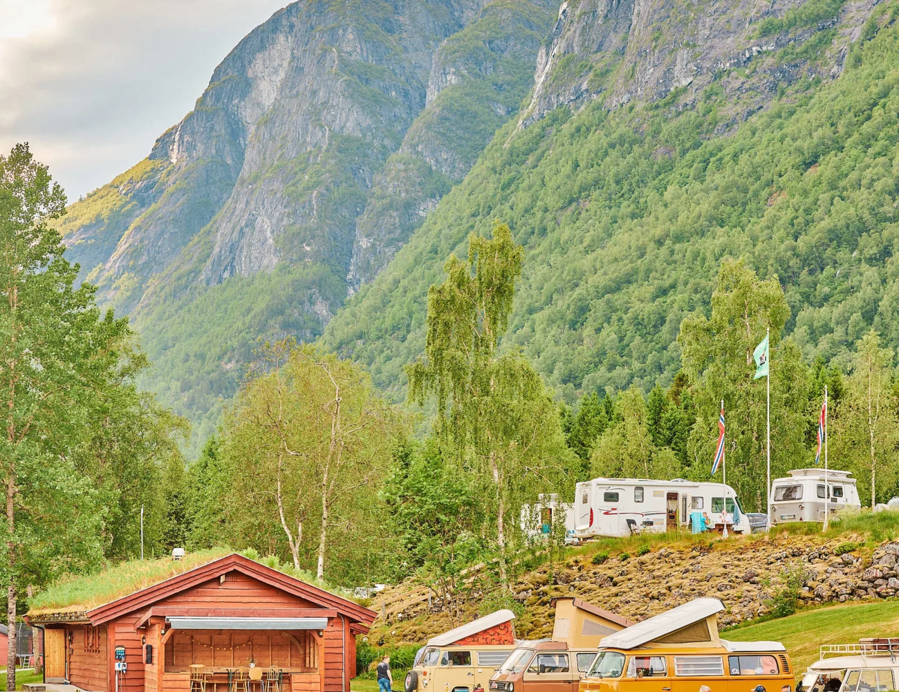 Bilde av VW-veteranbiler på besøk på Tjugen camping4